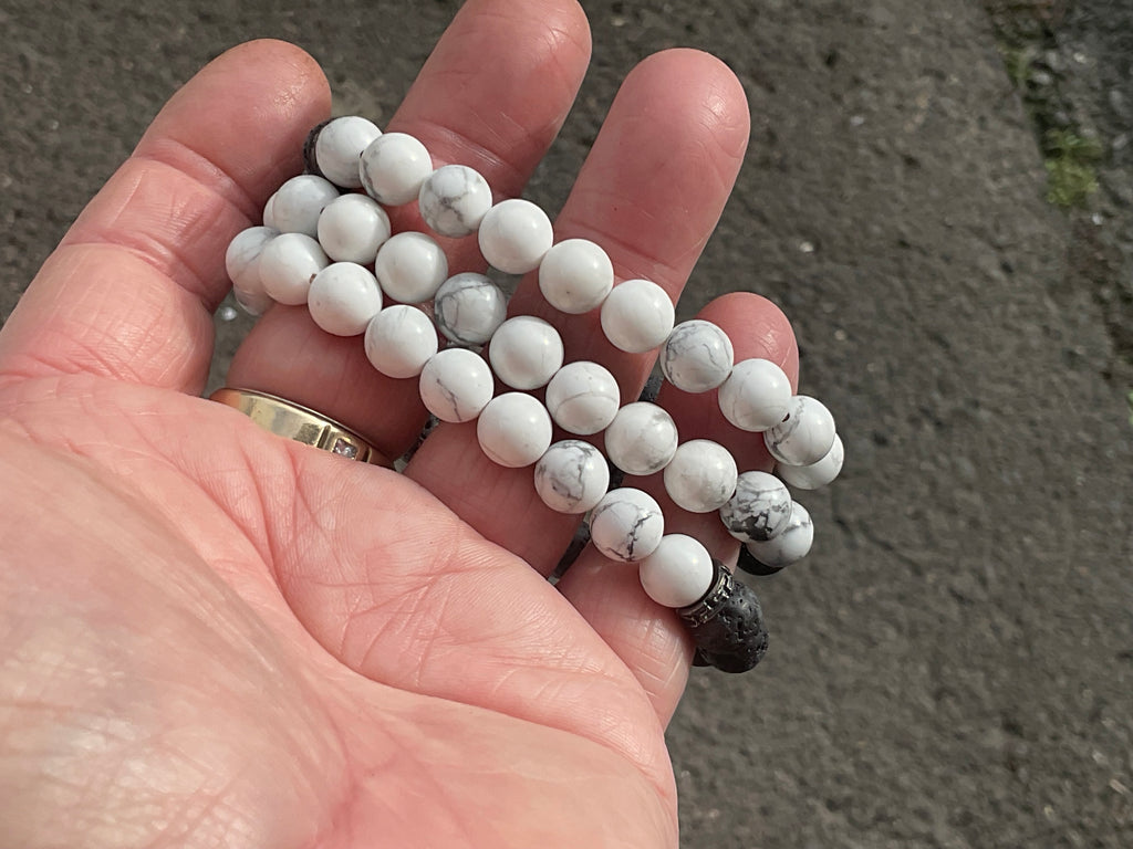 8mm Yin Yang Bead Bracelet (Lava Stone and Howlite)