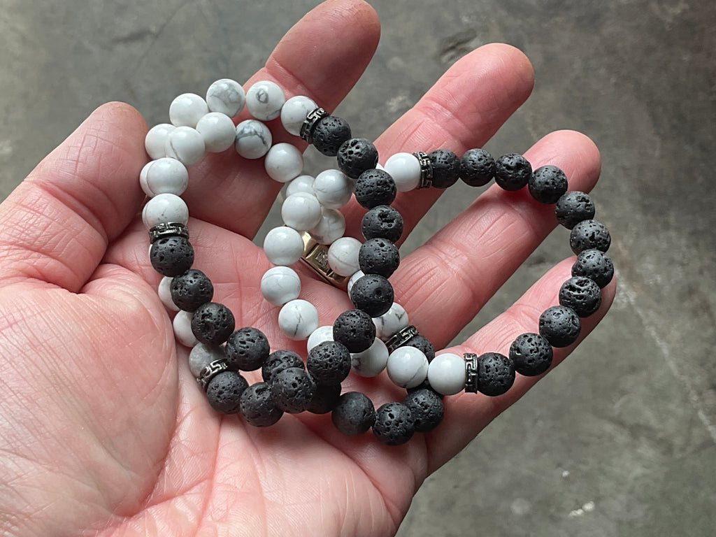 8mm Yin Yang Bead Bracelet (Lava Stone and Howlite)