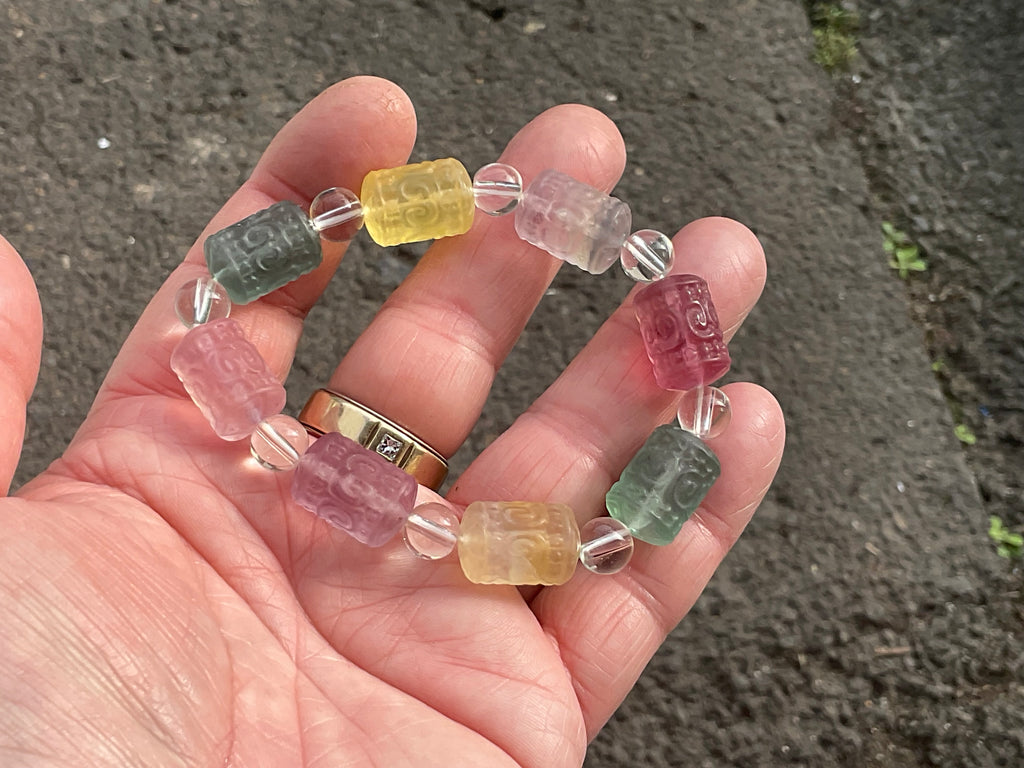 Rainbow Fluorite Barrel Bead (Lu Lu Tong) Bracelet A
