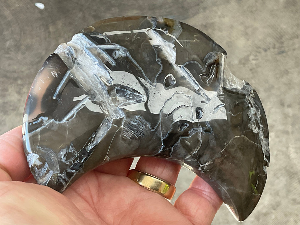 238g “Volcano Agate” Crescent Moon 2A