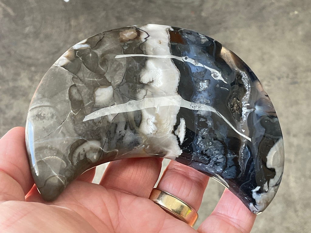 248g “Volcano Agate” Crescent Moon 2B