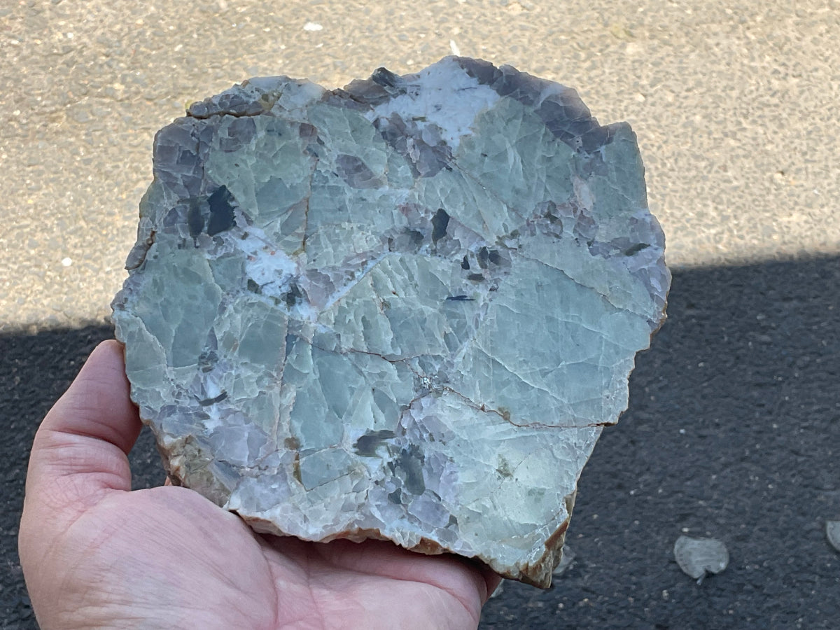 592g Green Beryl, Smokey Quartz and Mica Polished Slab from Yinnietharra