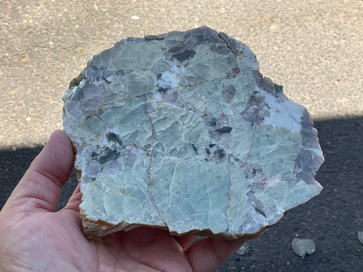 592g Green Beryl, Smokey Quartz and Mica Polished Slab from Yinnietharra