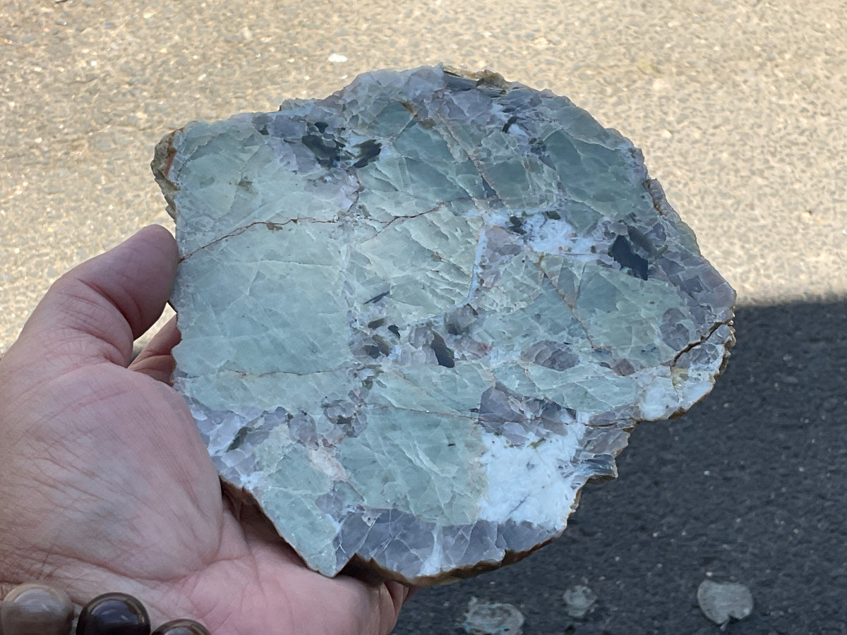 592g Green Beryl, Smokey Quartz and Mica Polished Slab from Yinnietharra