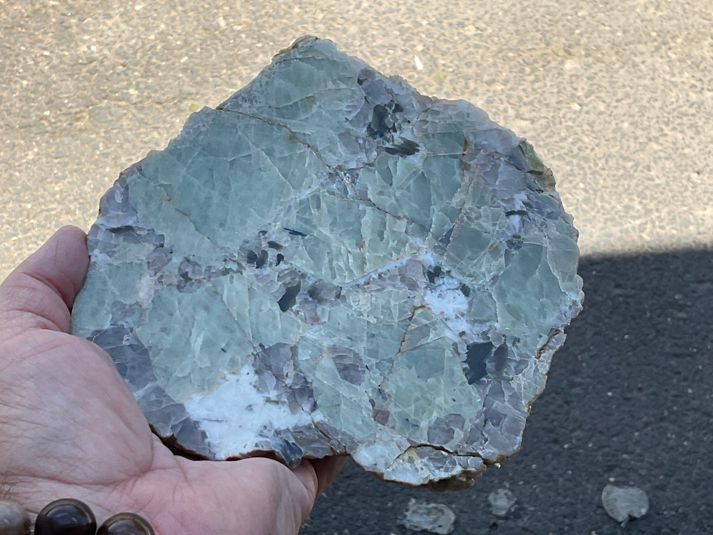592g Green Beryl, Smokey Quartz and Mica Polished Slab from Yinnietharra