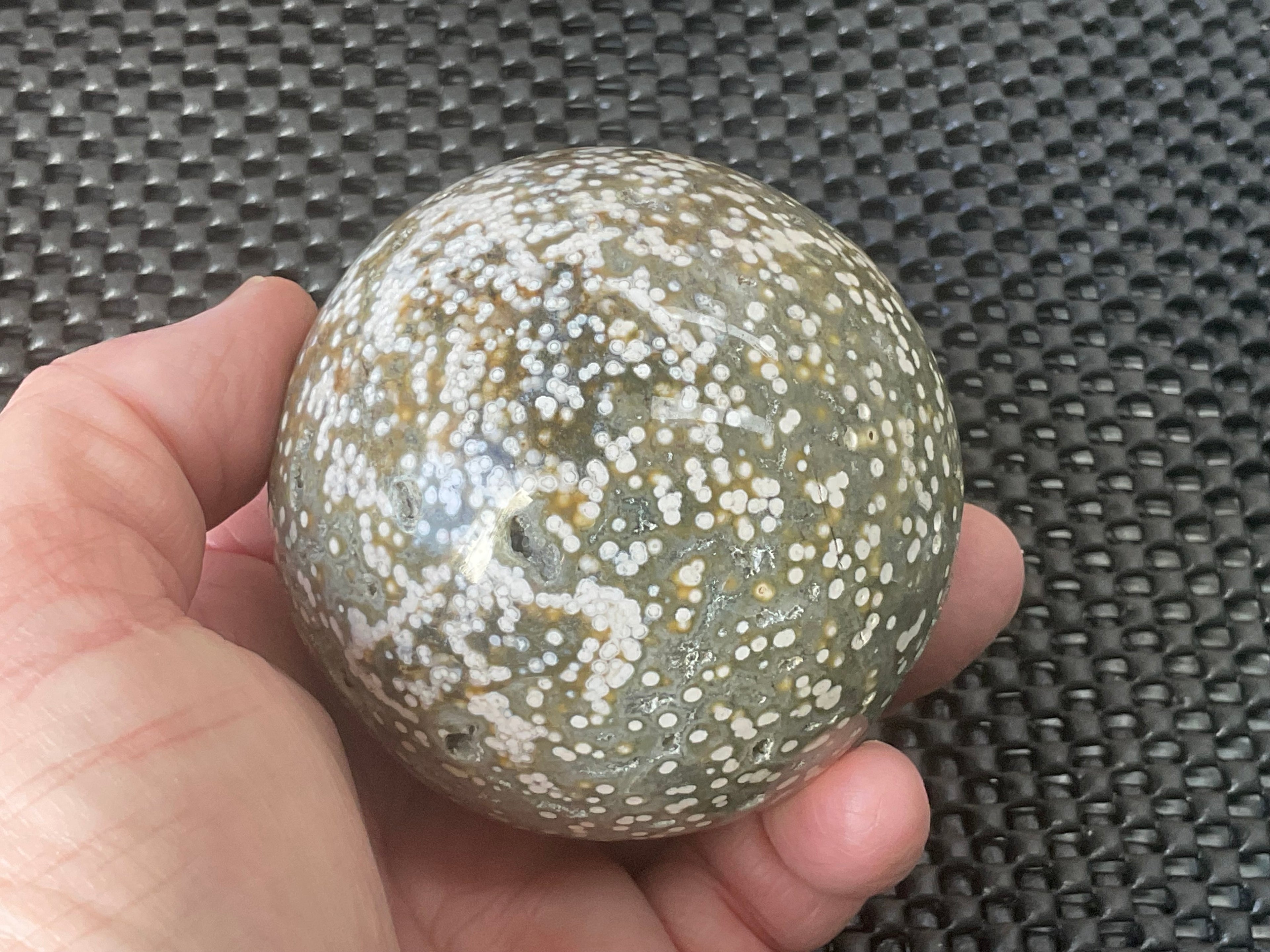 454g Extreme Orbicular Ocean Jasper Sphere 1B