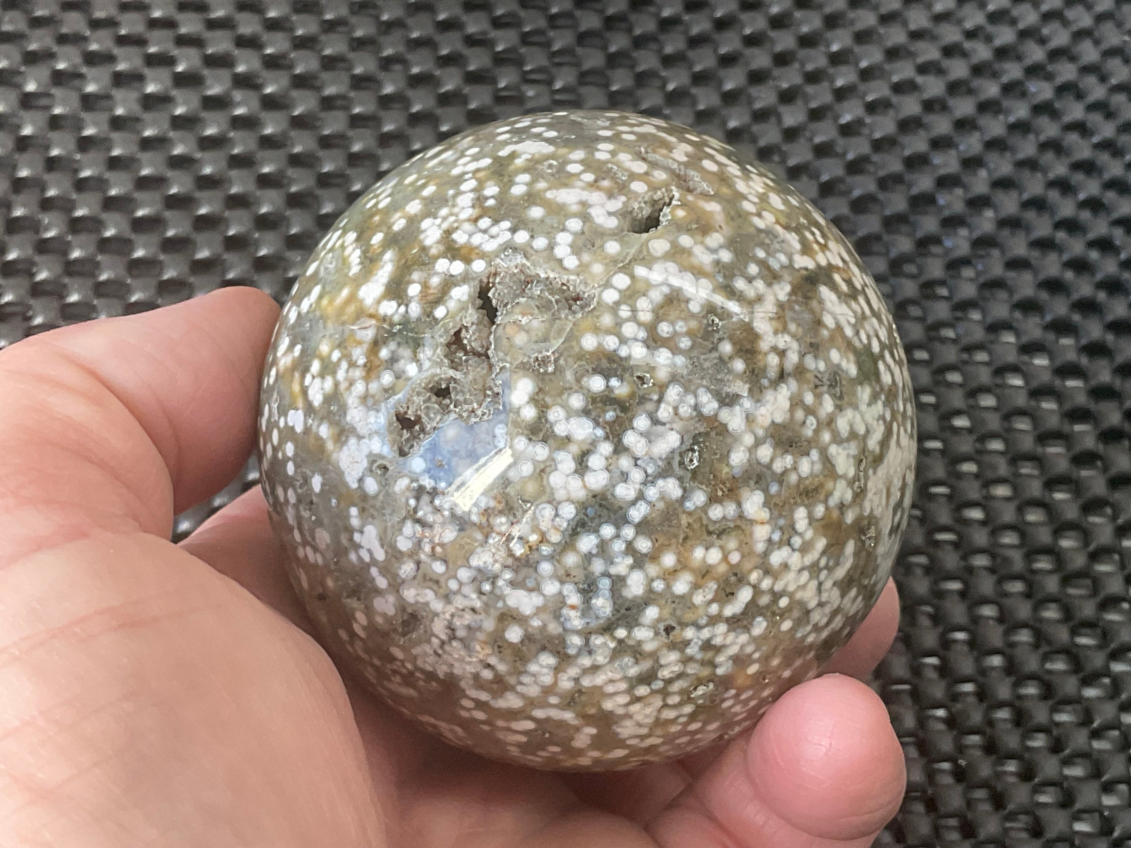 454g Extreme Orbicular Ocean Jasper Sphere 1B