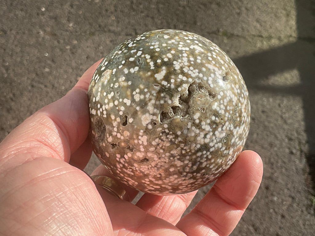 454g Extreme Orbicular Ocean Jasper Sphere 1B