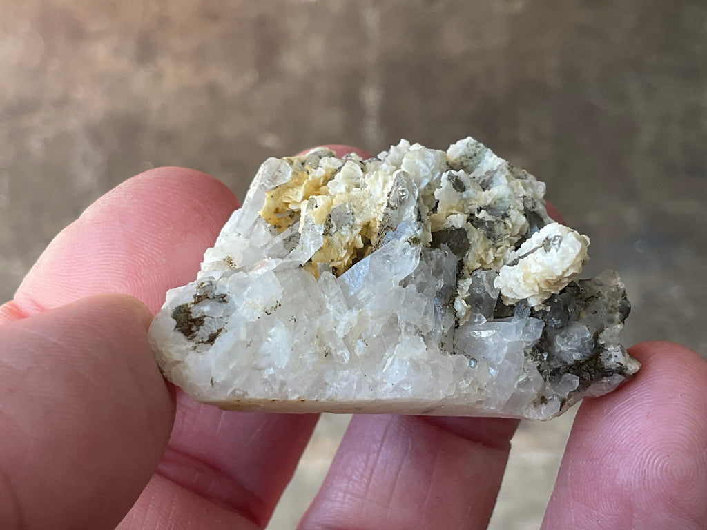 34g Quartz with Secondary Bladed Calacite Overgrowth Specimen