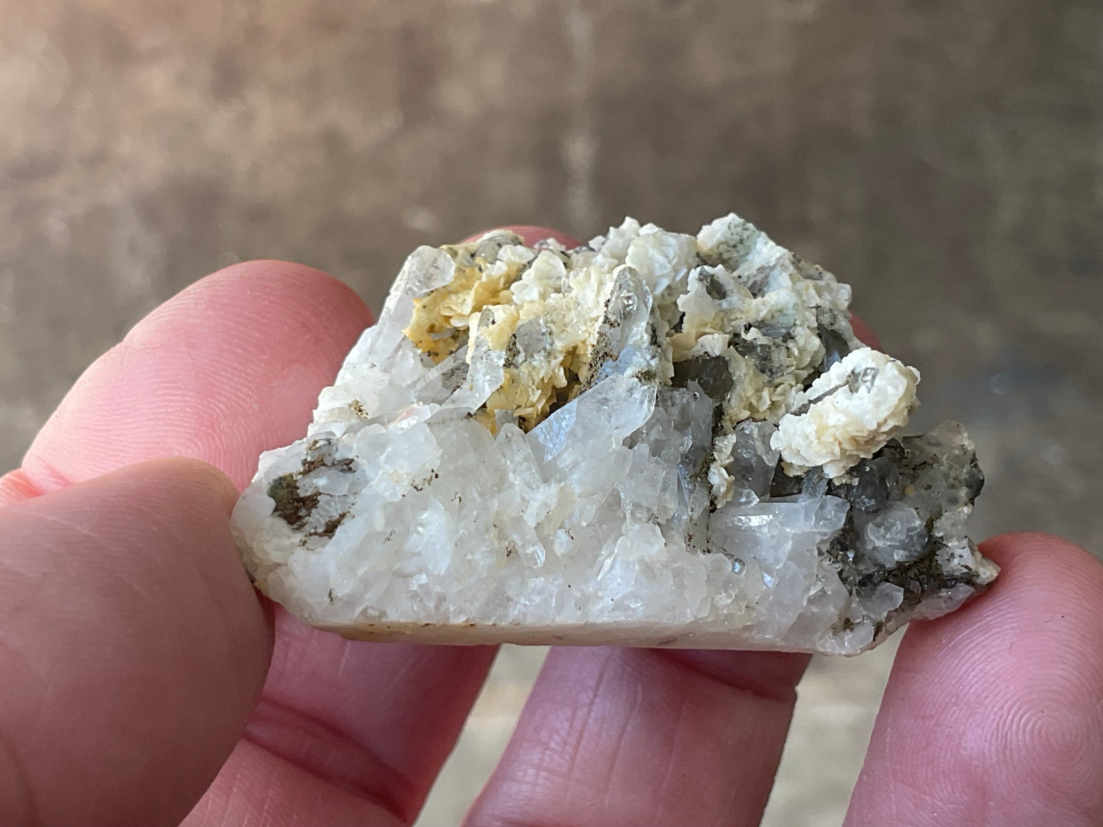 34g Quartz with Secondary Bladed Calacite Overgrowth Specimen