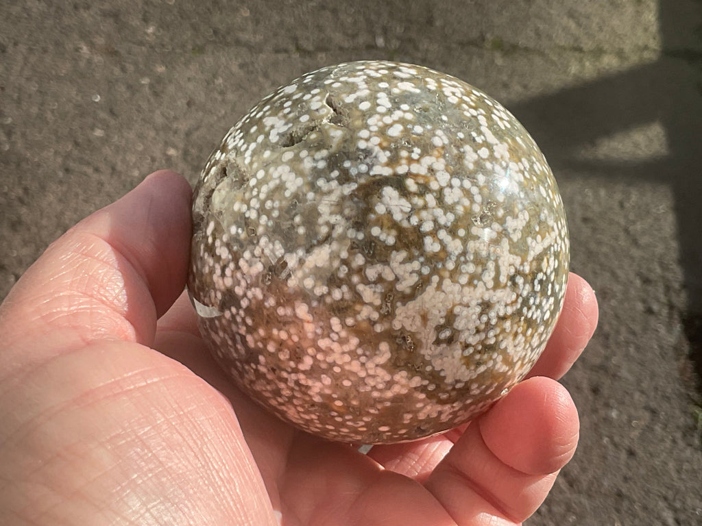 454g Extreme Orbicular Ocean Jasper Sphere 1B