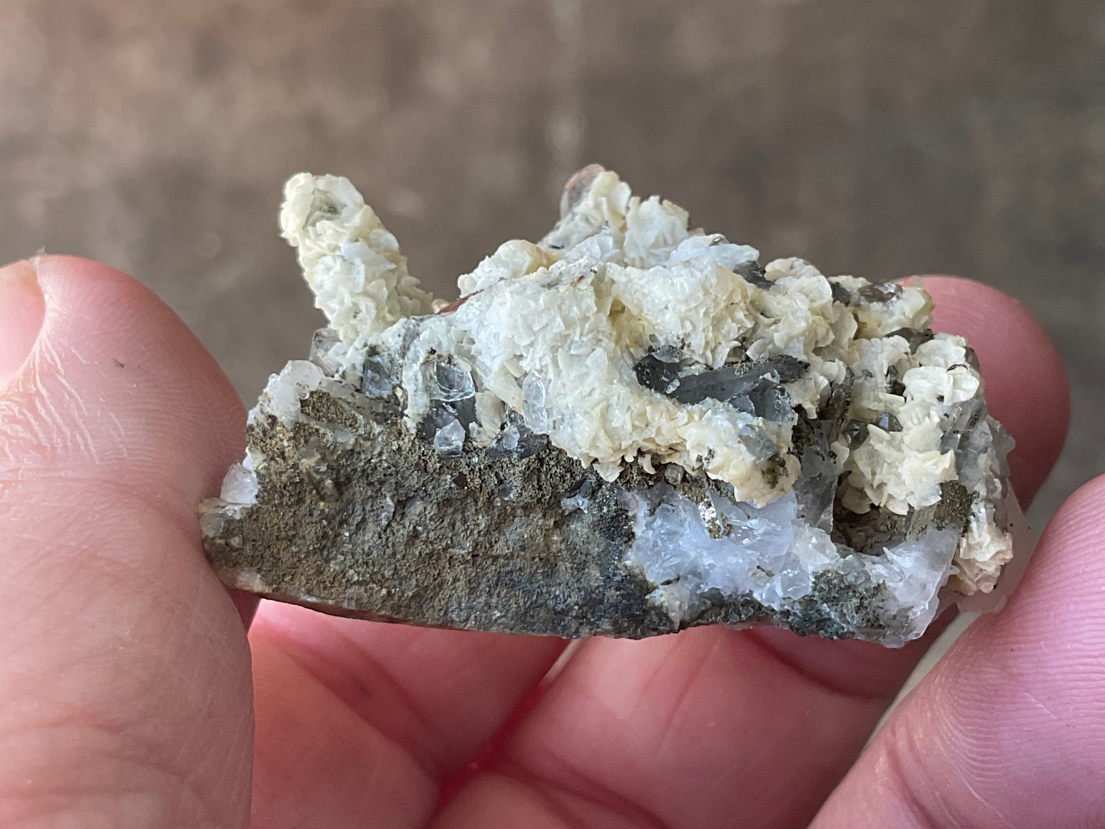 34g Quartz with Secondary Bladed Calacite Overgrowth Specimen