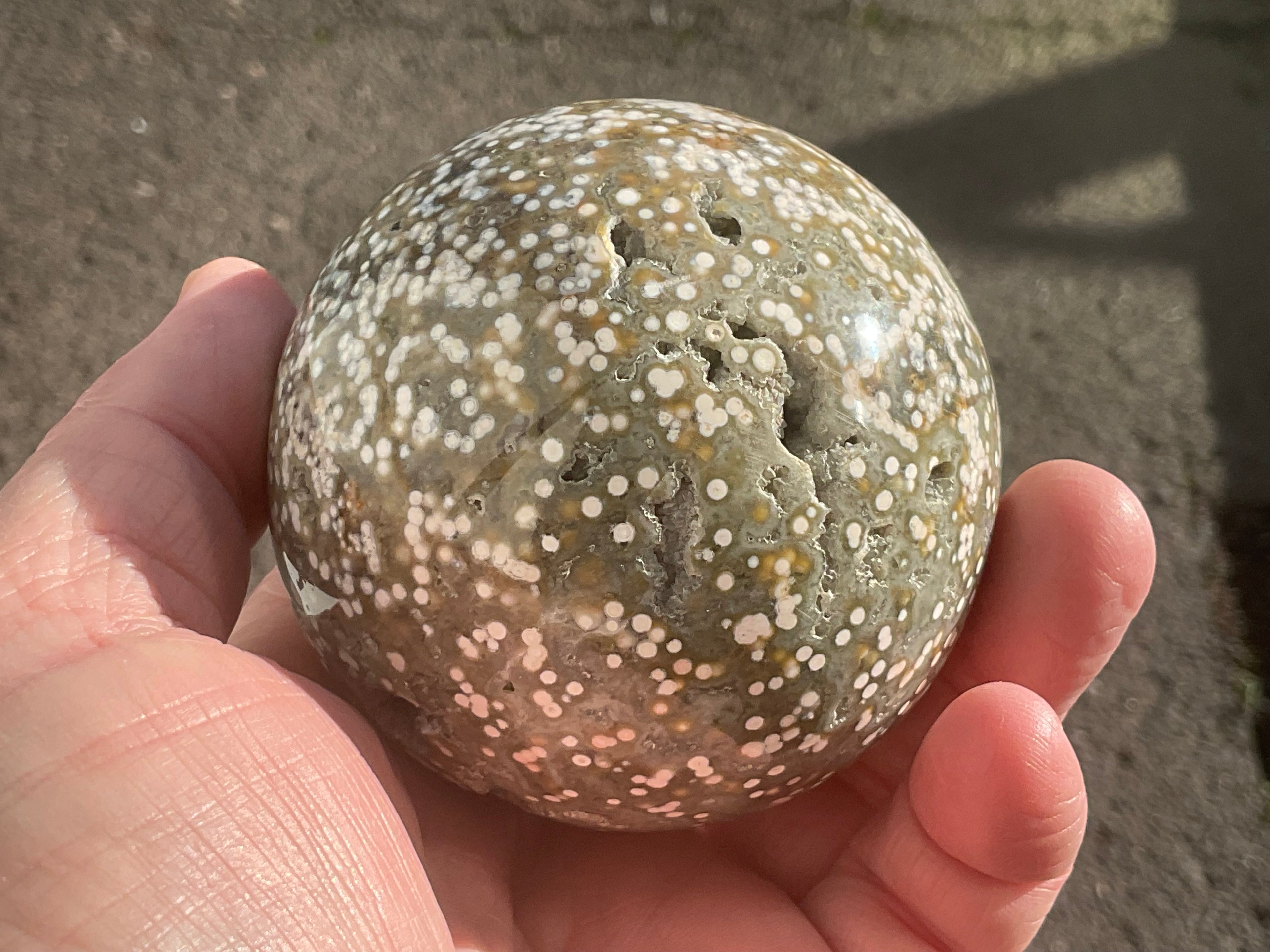 454g Extreme Orbicular Ocean Jasper Sphere 1B