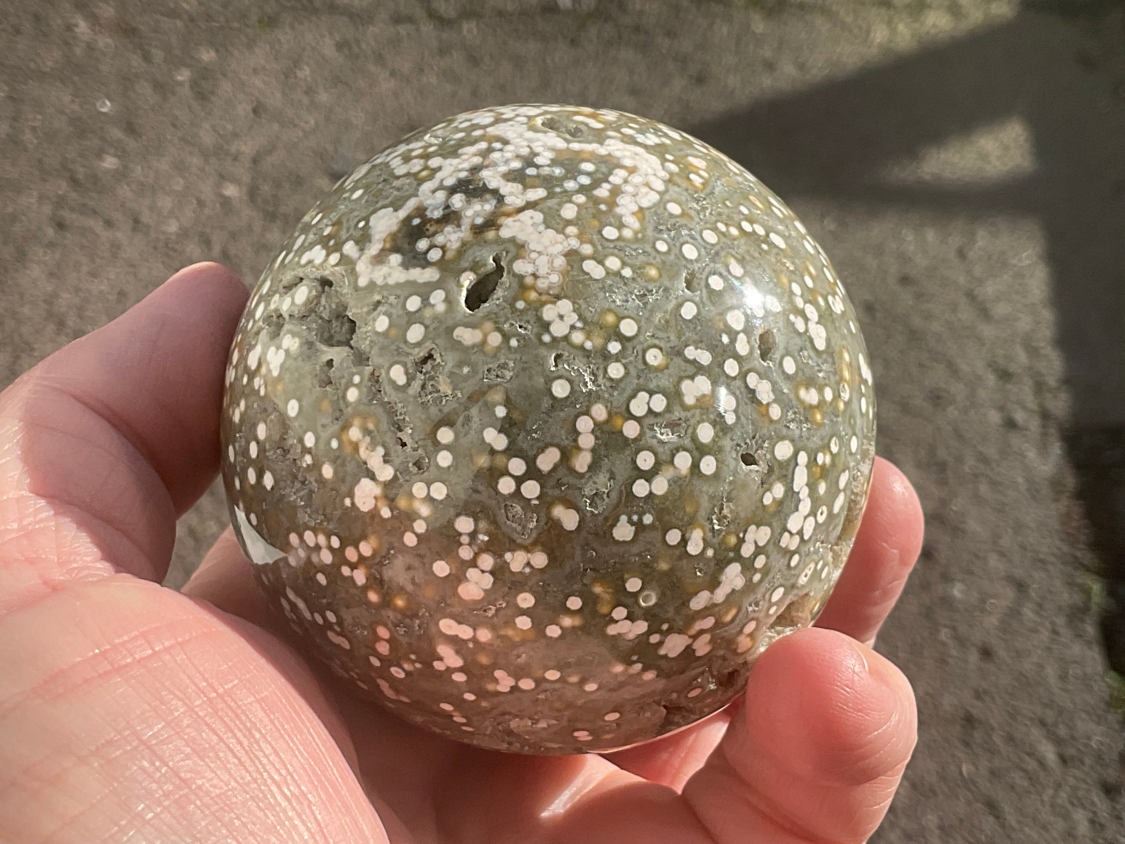 454g Extreme Orbicular Ocean Jasper Sphere 1B
