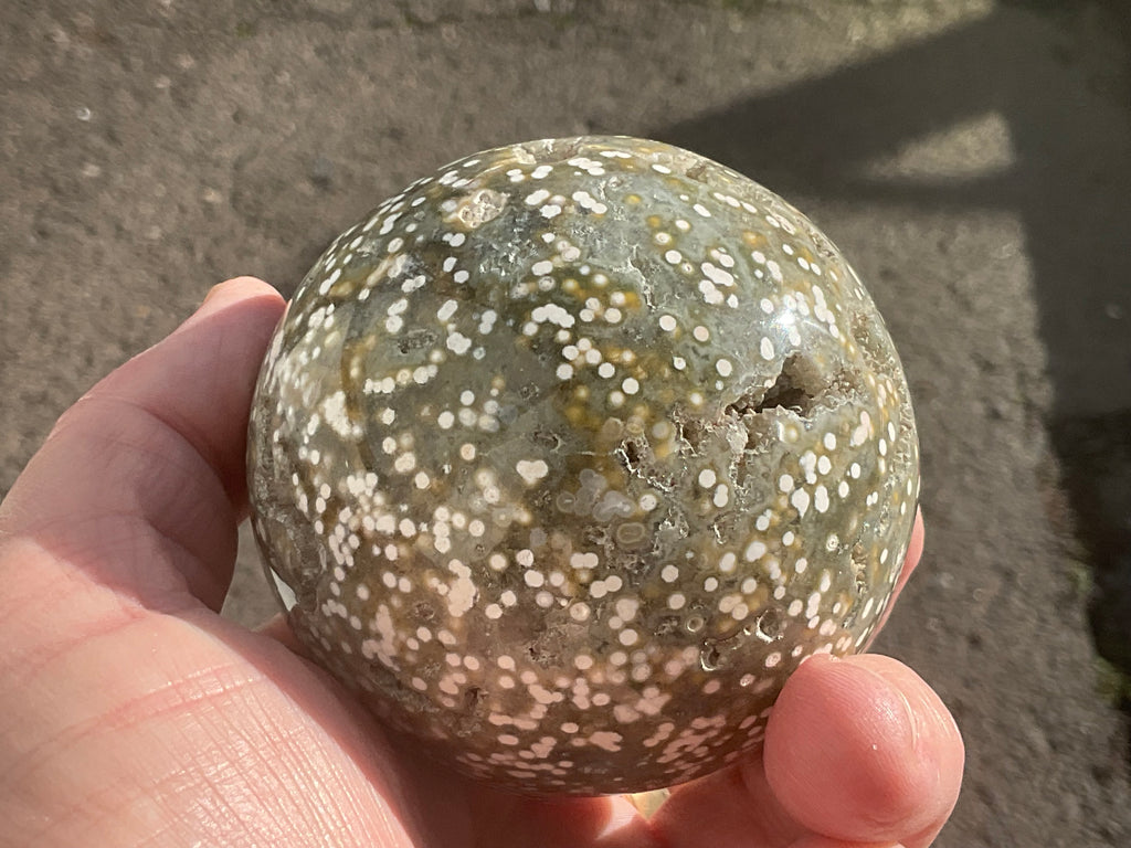 454g Extreme Orbicular Ocean Jasper Sphere 1B