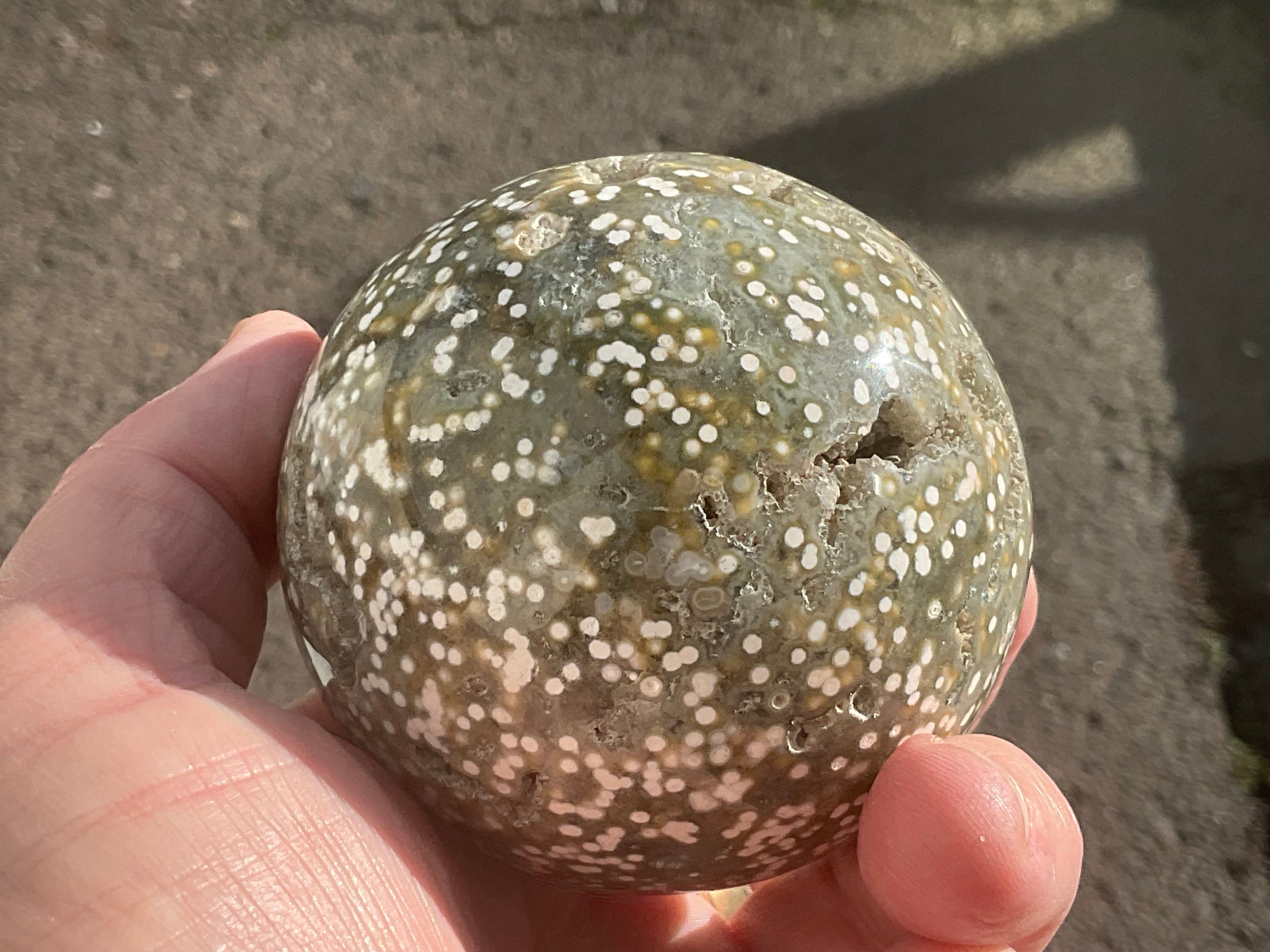 454g Extreme Orbicular Ocean Jasper Sphere 1B