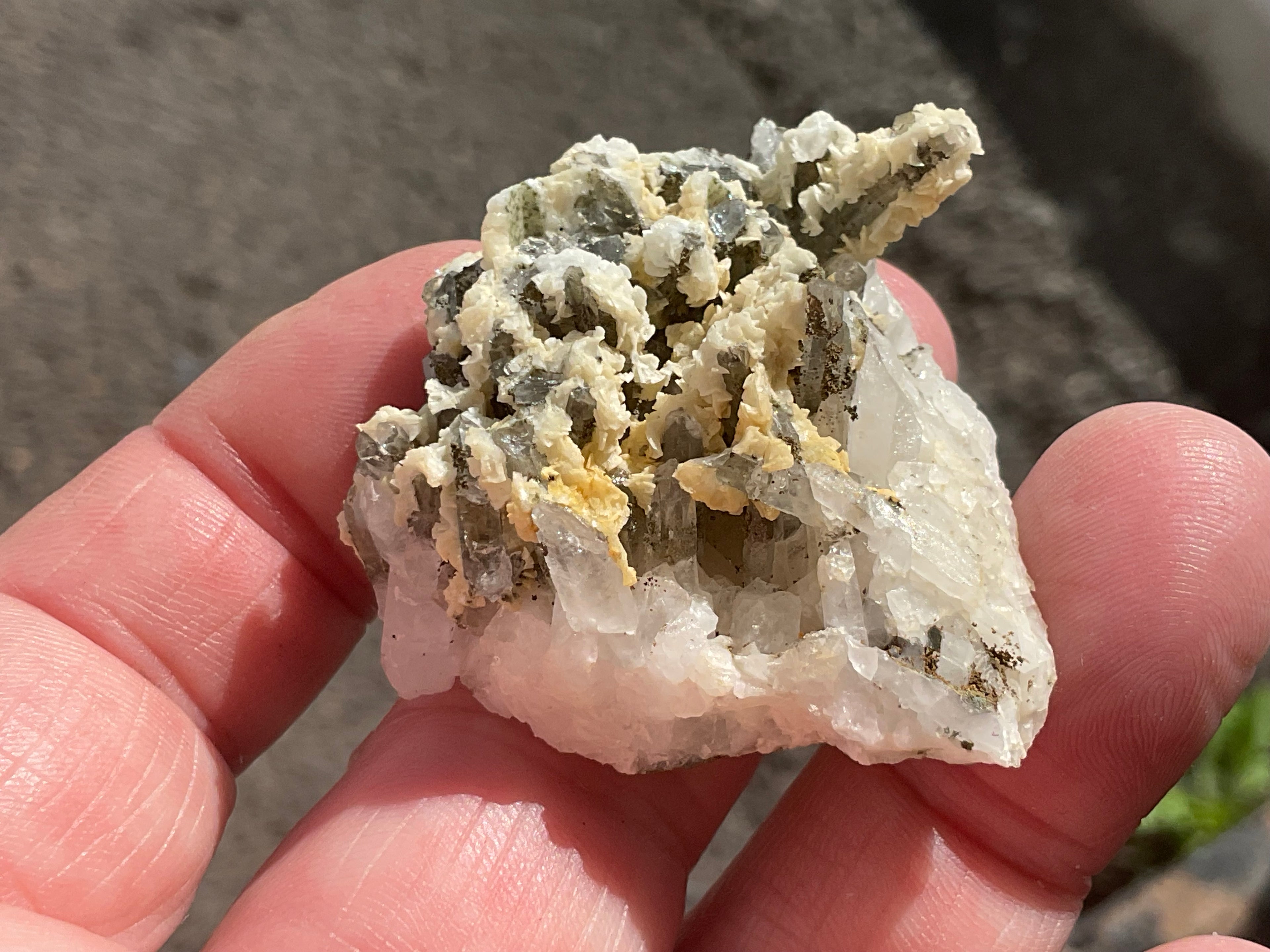 34g Quartz with Secondary Bladed Calacite Overgrowth Specimen