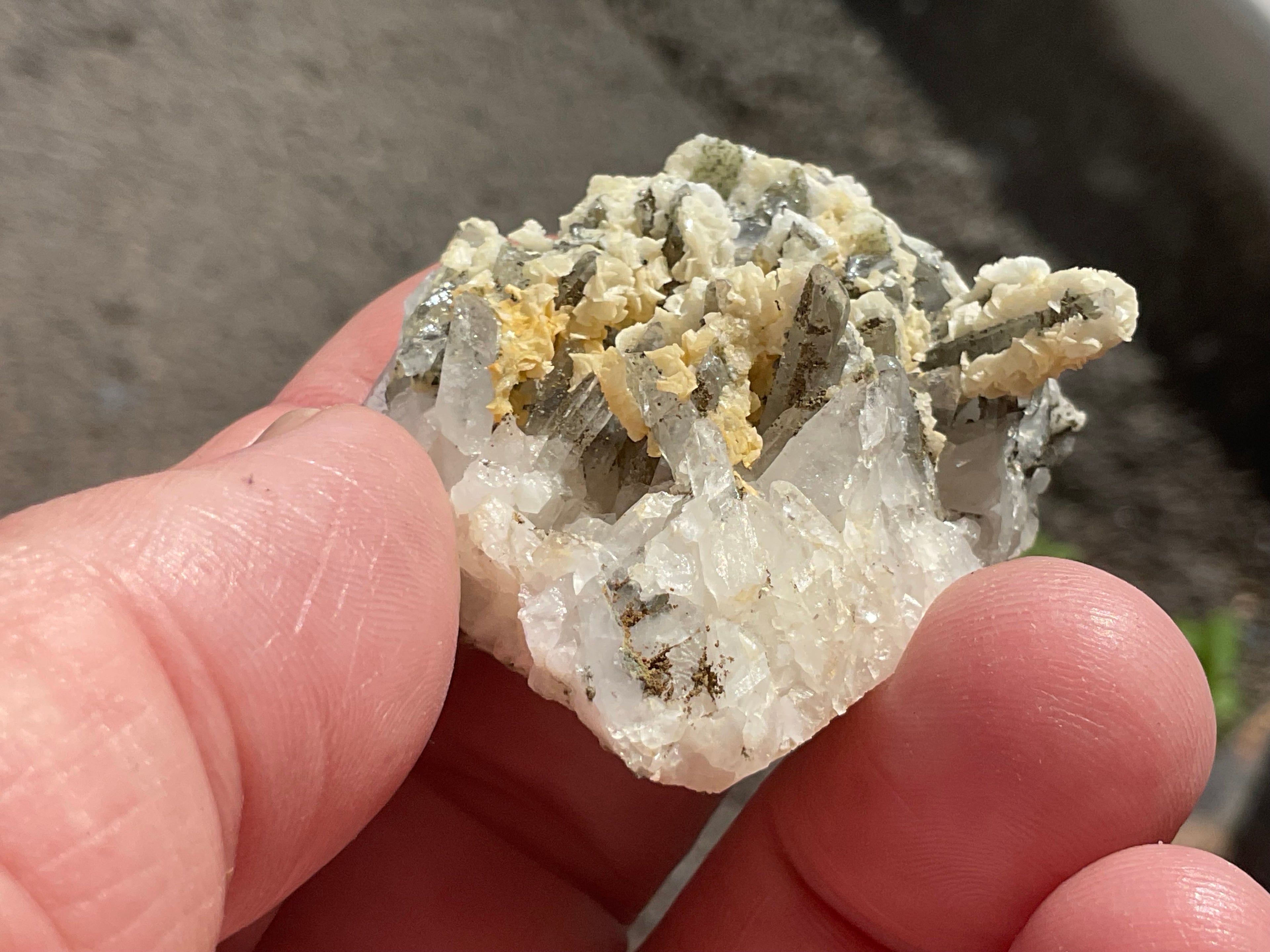 34g Quartz with Secondary Bladed Calacite Overgrowth Specimen