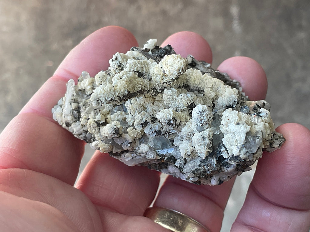 72g Quartz With Secondary Bladed Calcite, Chalcopyrite and Clear Cubic Fluorite Specimen