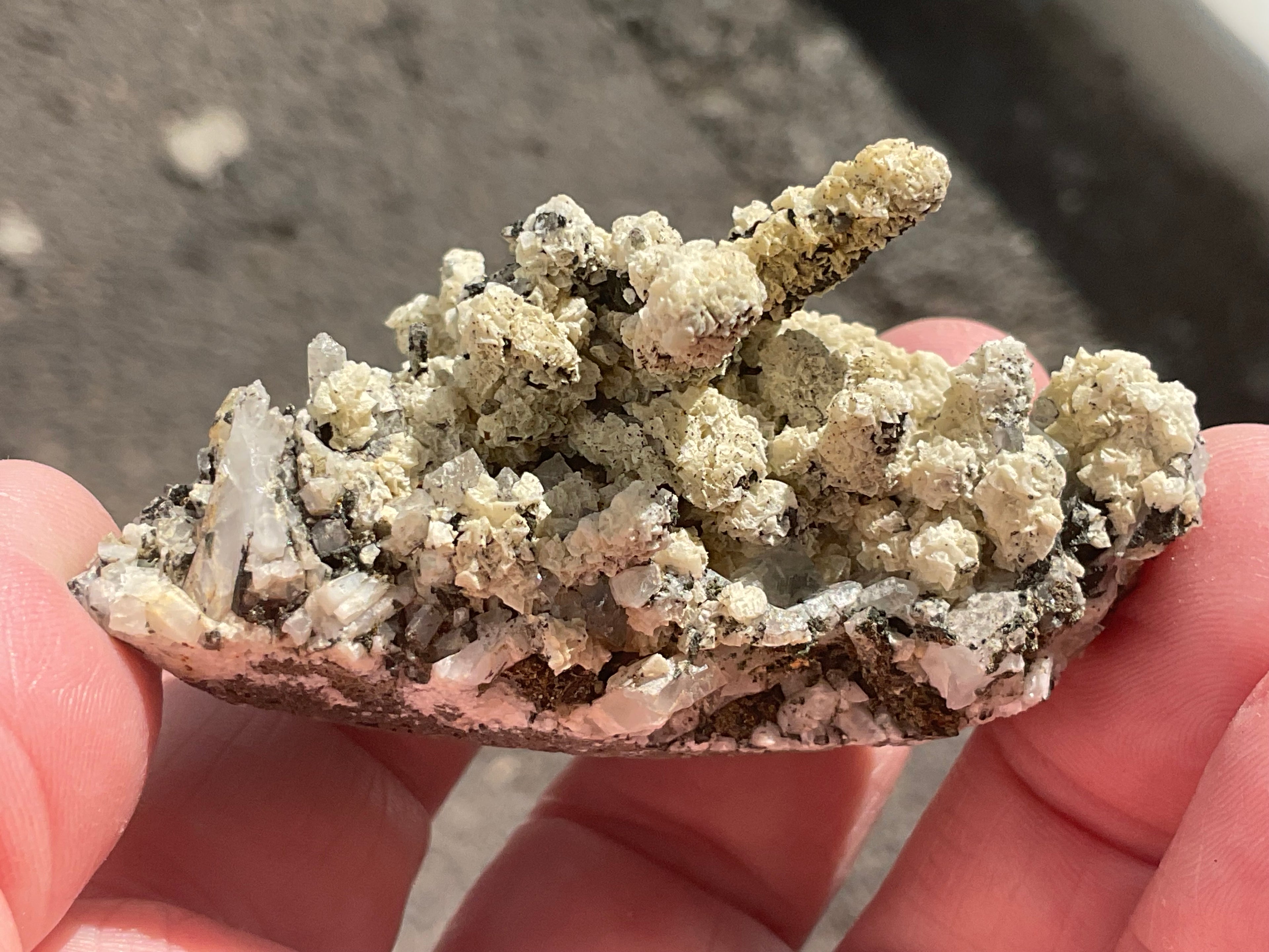 72g Quartz With Secondary Bladed Calcite, Chalcopyrite and Clear Cubic Fluorite Specimen