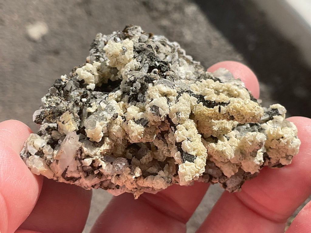 72g Quartz With Secondary Bladed Calcite, Chalcopyrite and Clear Cubic Fluorite Specimen