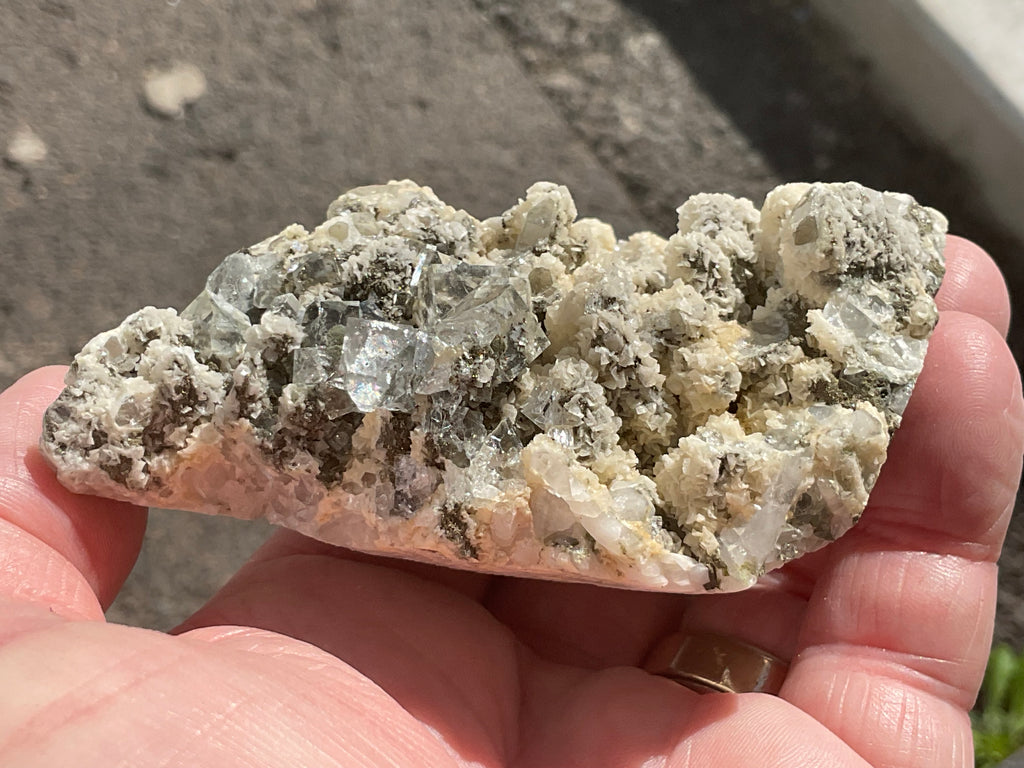 202g Quartz With Secondary Bladed Calcite, Chalcopyrite and Clear Cubic Fluorite Specimen