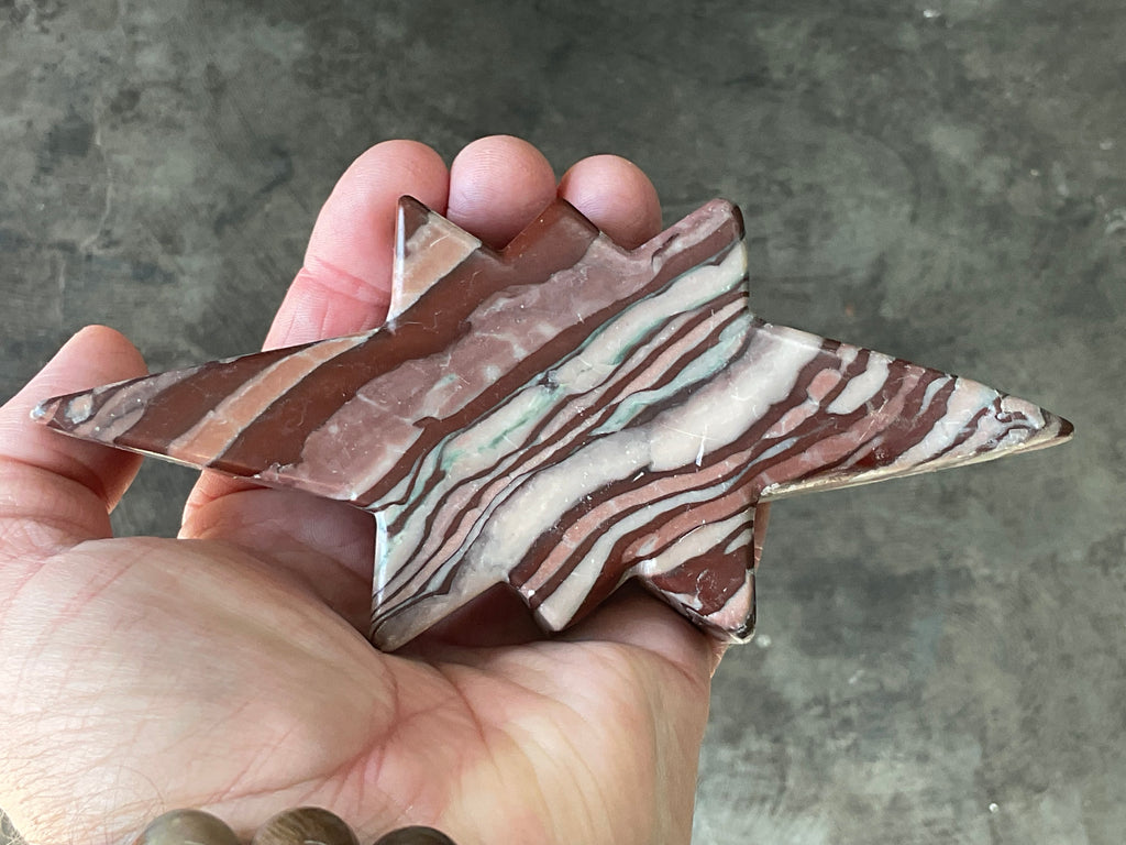 194g Striped Jasper Polaris Carving with Custom Wooden Stand 1