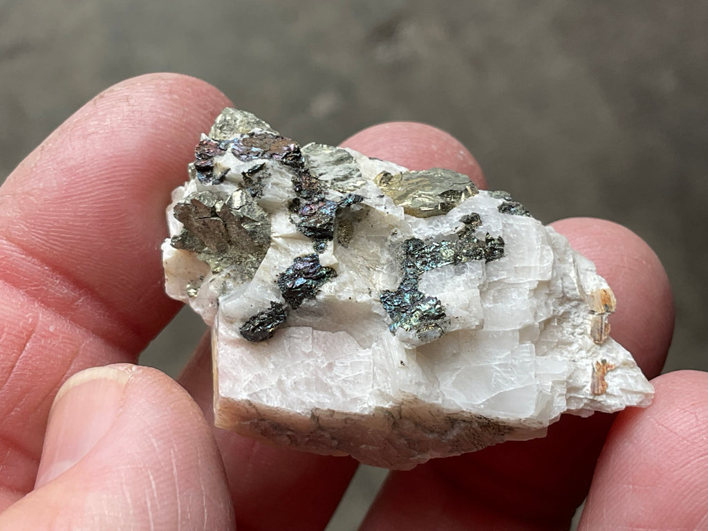 22g Bornite and Copper Minerals on Calcite Specimen C