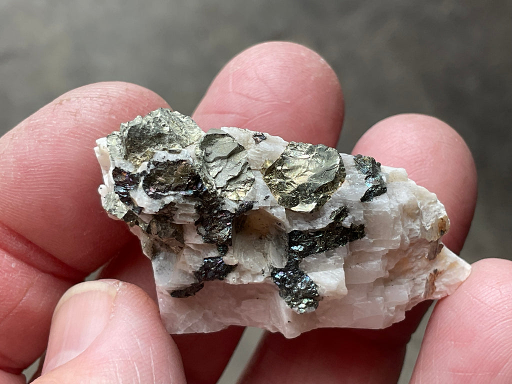 22g Bornite and Copper Minerals on Calcite Specimen C