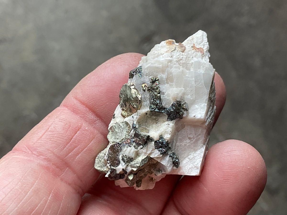 22g Bornite and Copper Minerals on Calcite Specimen C