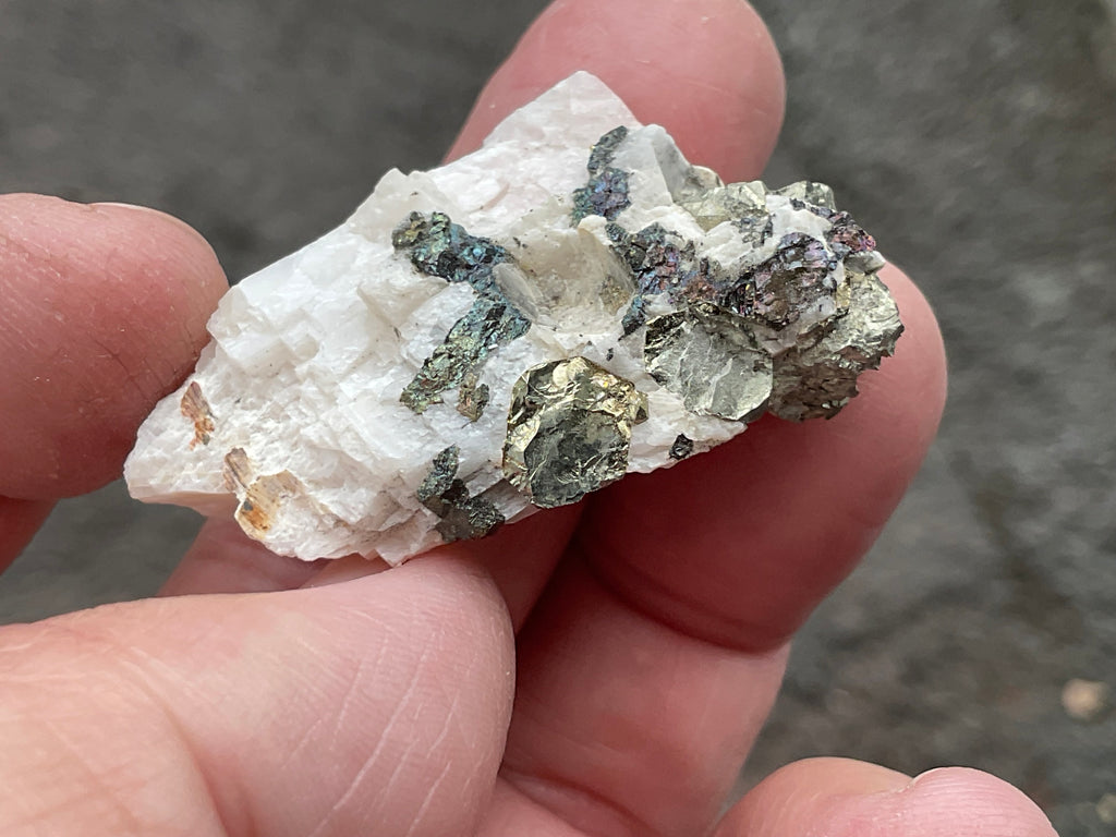 22g Bornite and Copper Minerals on Calcite Specimen C