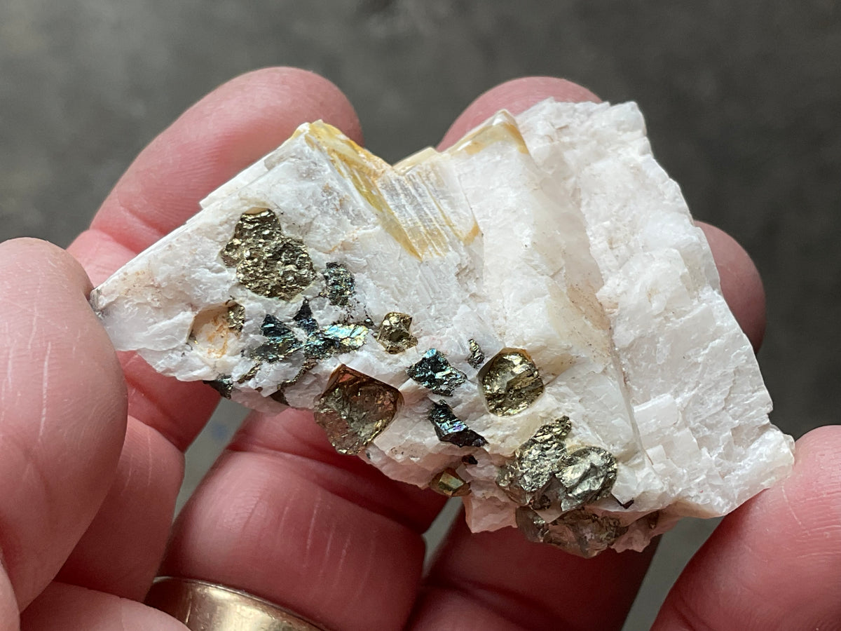 42g Bornite and Copper Minerals on Calcite Specimen D