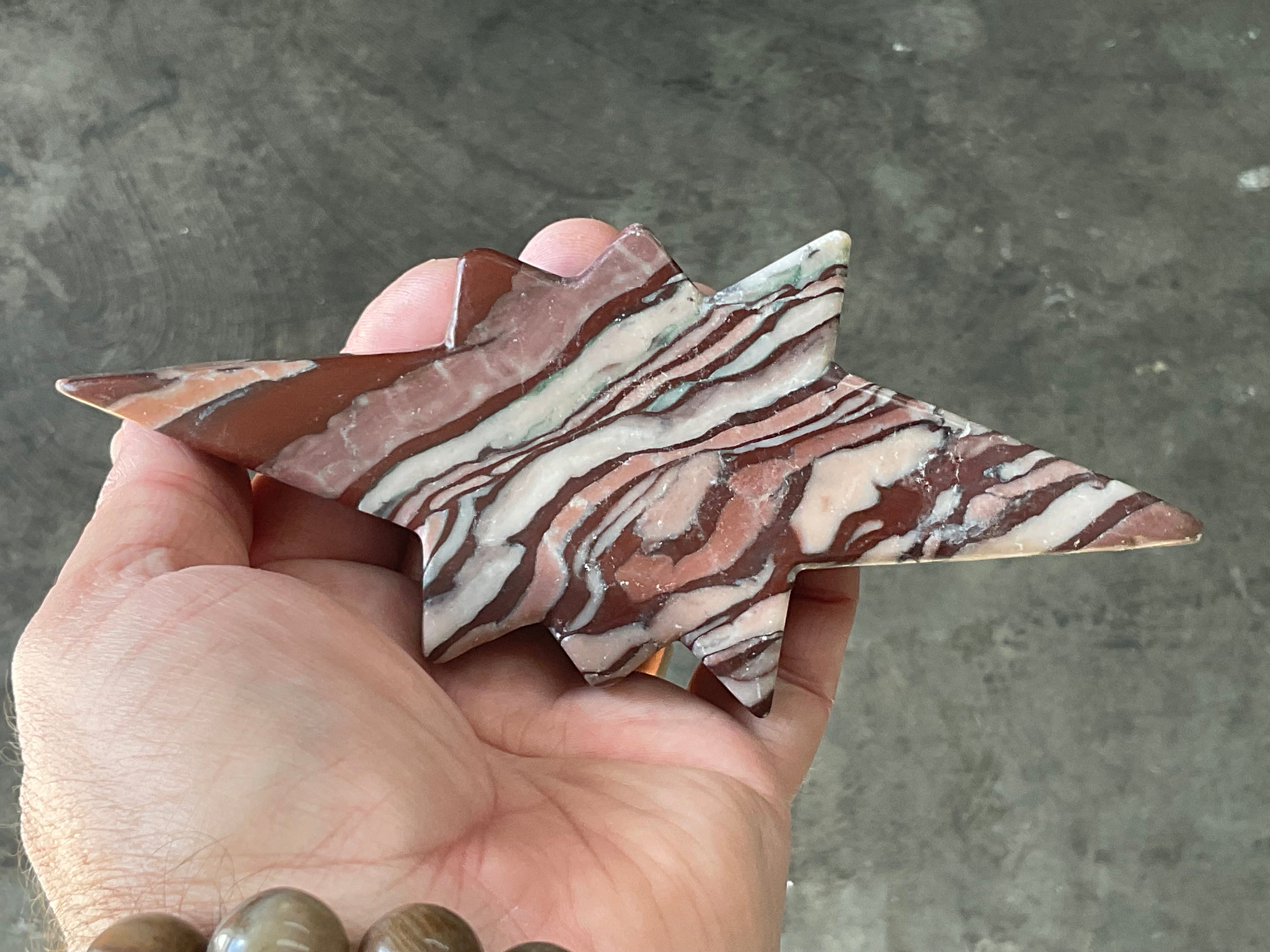176g Striped Jasper Polaris Carving with Custom Wooden Stand 3