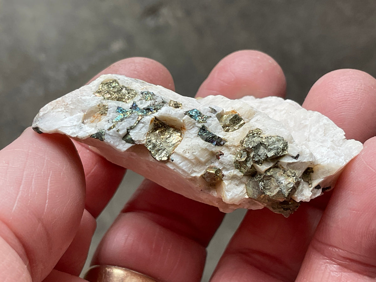 42g Bornite and Copper Minerals on Calcite Specimen D