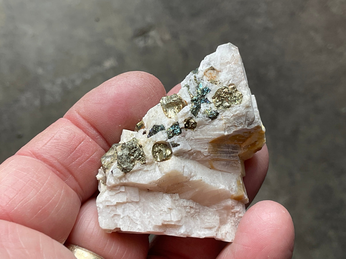 42g Bornite and Copper Minerals on Calcite Specimen D