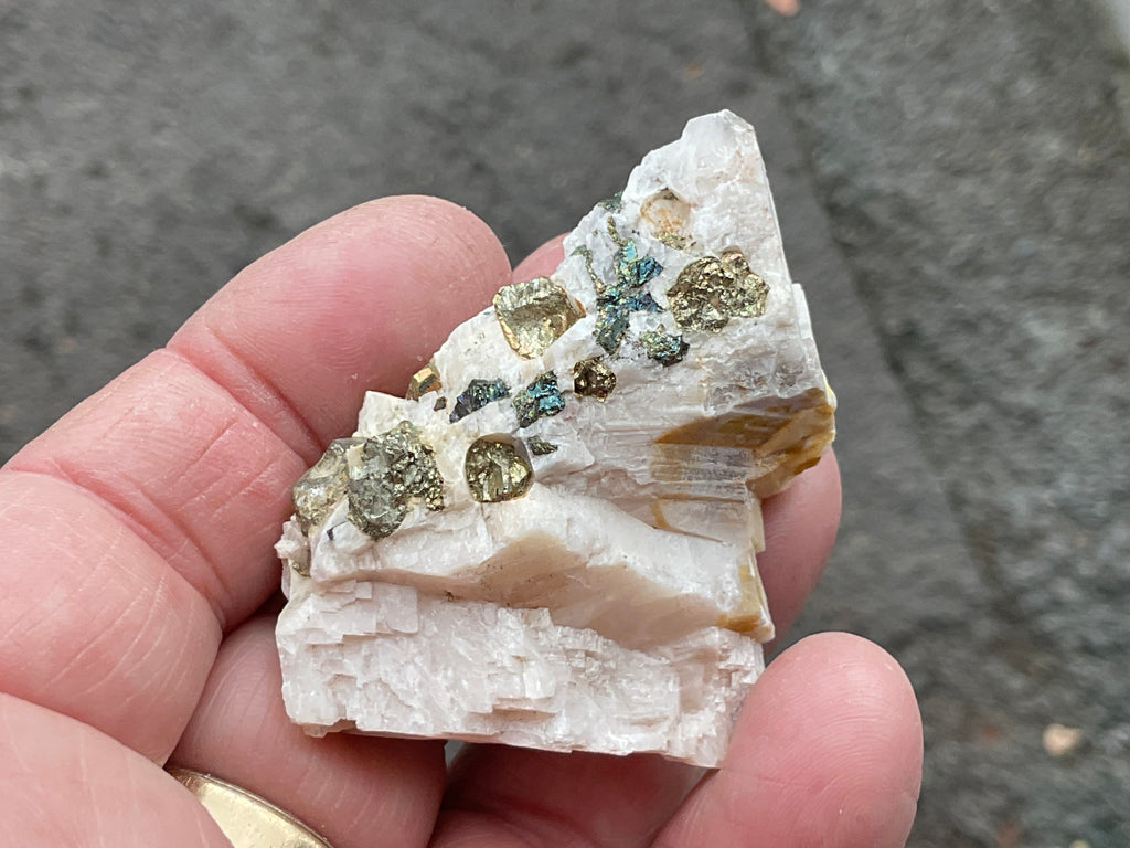 42g Bornite and Copper Minerals on Calcite Specimen D