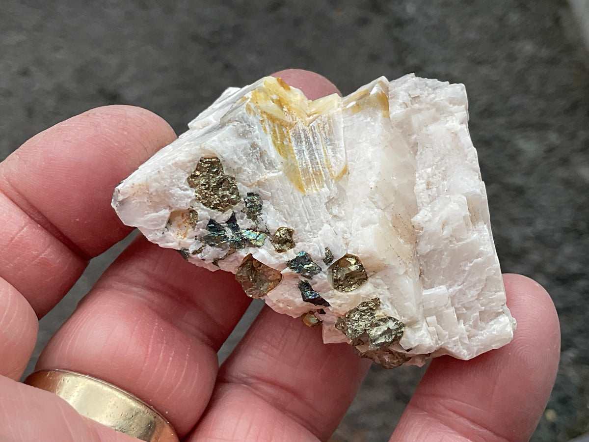 42g Bornite and Copper Minerals on Calcite Specimen D