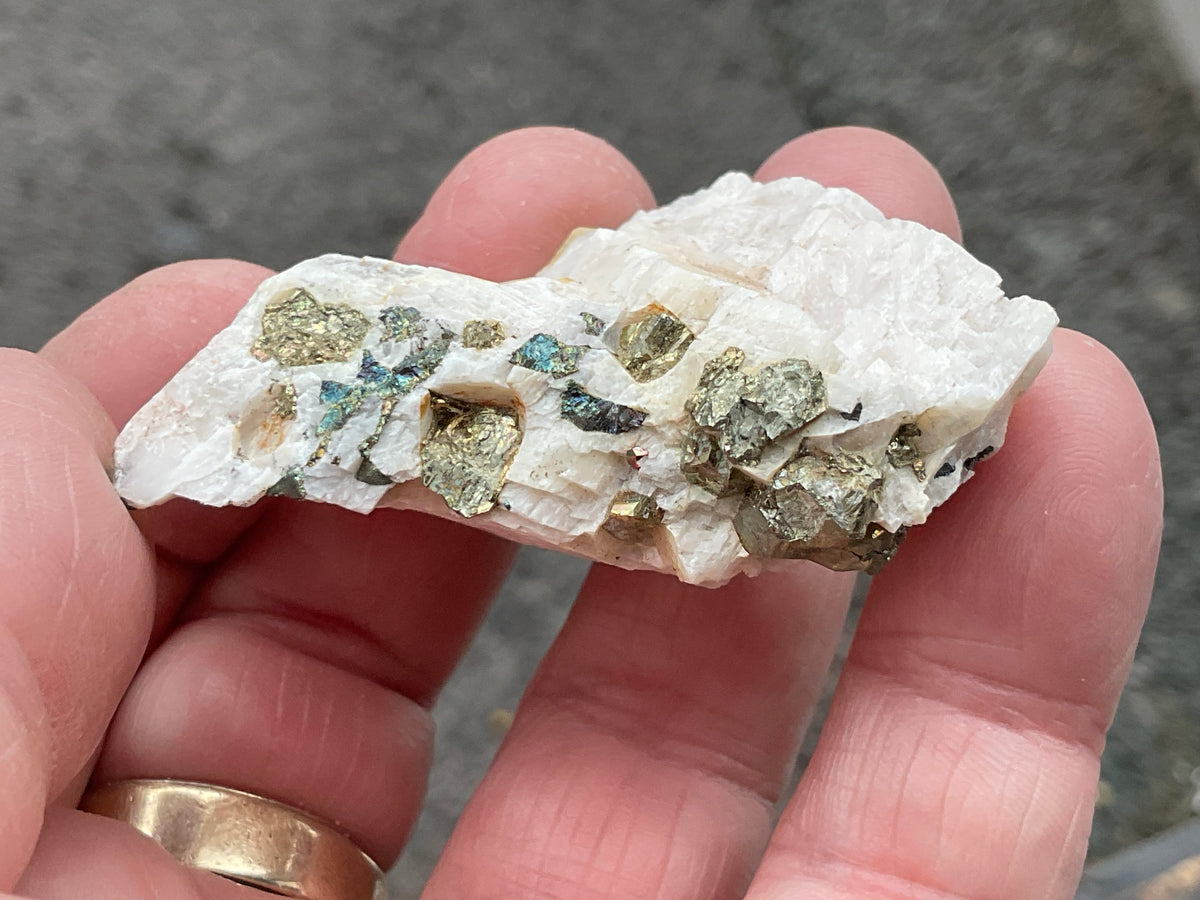 42g Bornite and Copper Minerals on Calcite Specimen D