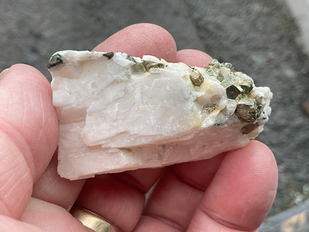 42g Bornite and Copper Minerals on Calcite Specimen D
