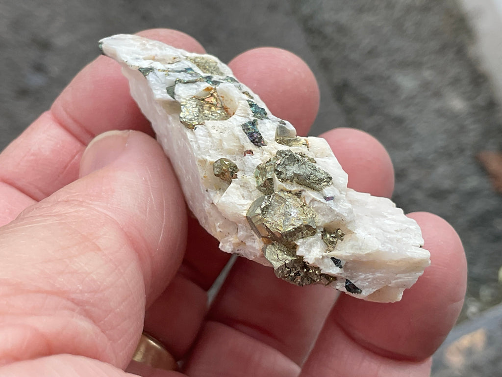 42g Bornite and Copper Minerals on Calcite Specimen D