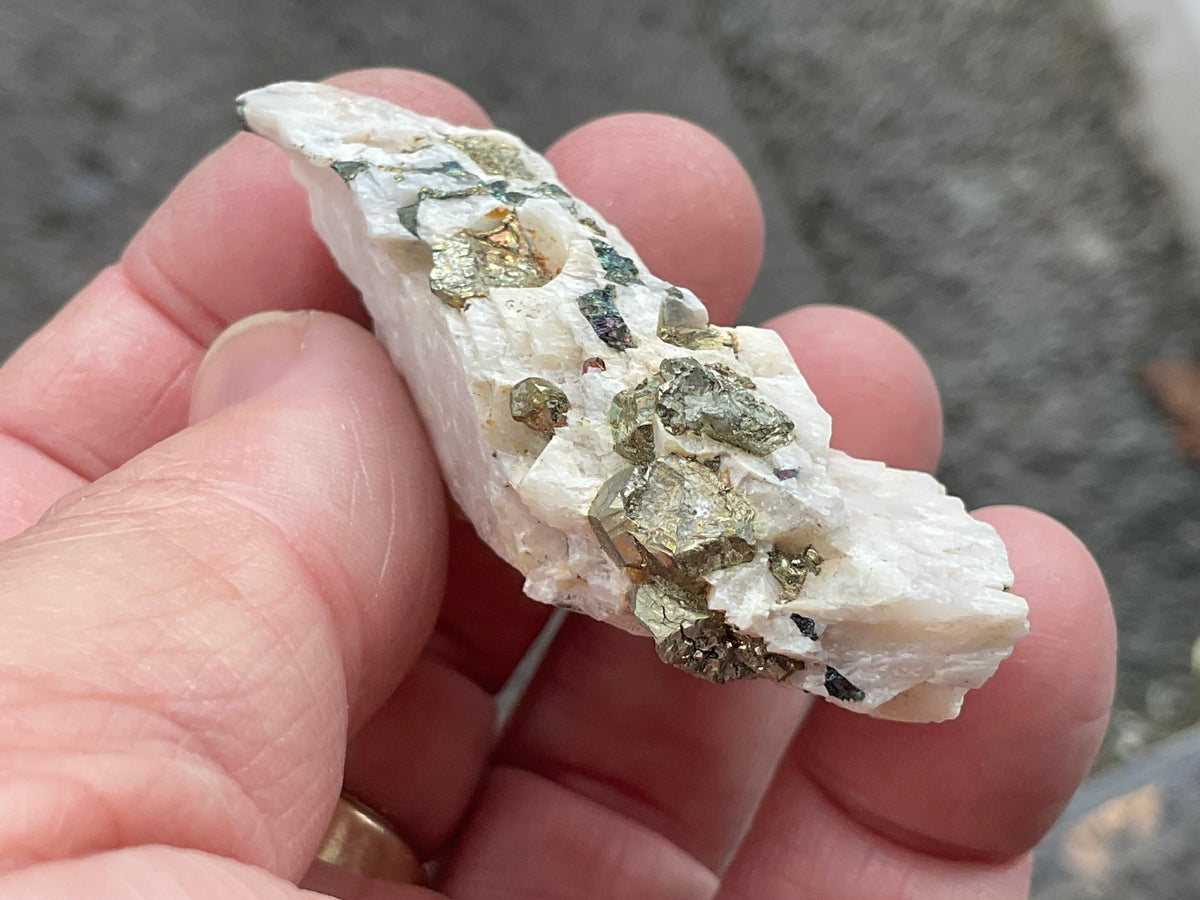 42g Bornite and Copper Minerals on Calcite Specimen D