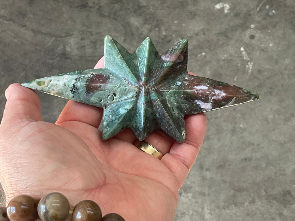 148g Ocean Jasper Polaris Carving with Custom Wooden Stand 5