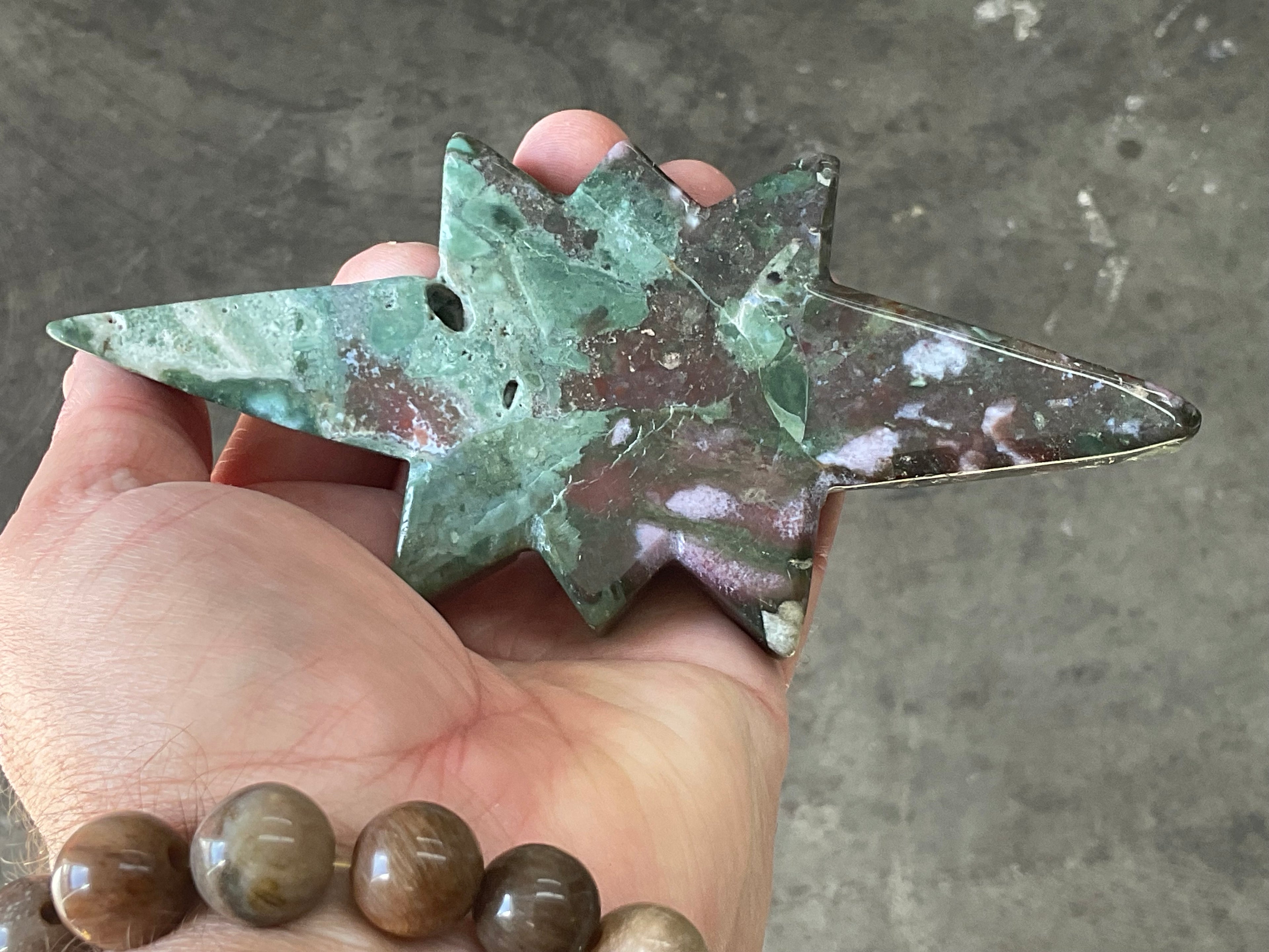 148g Ocean Jasper Polaris Carving with Custom Wooden Stand 5