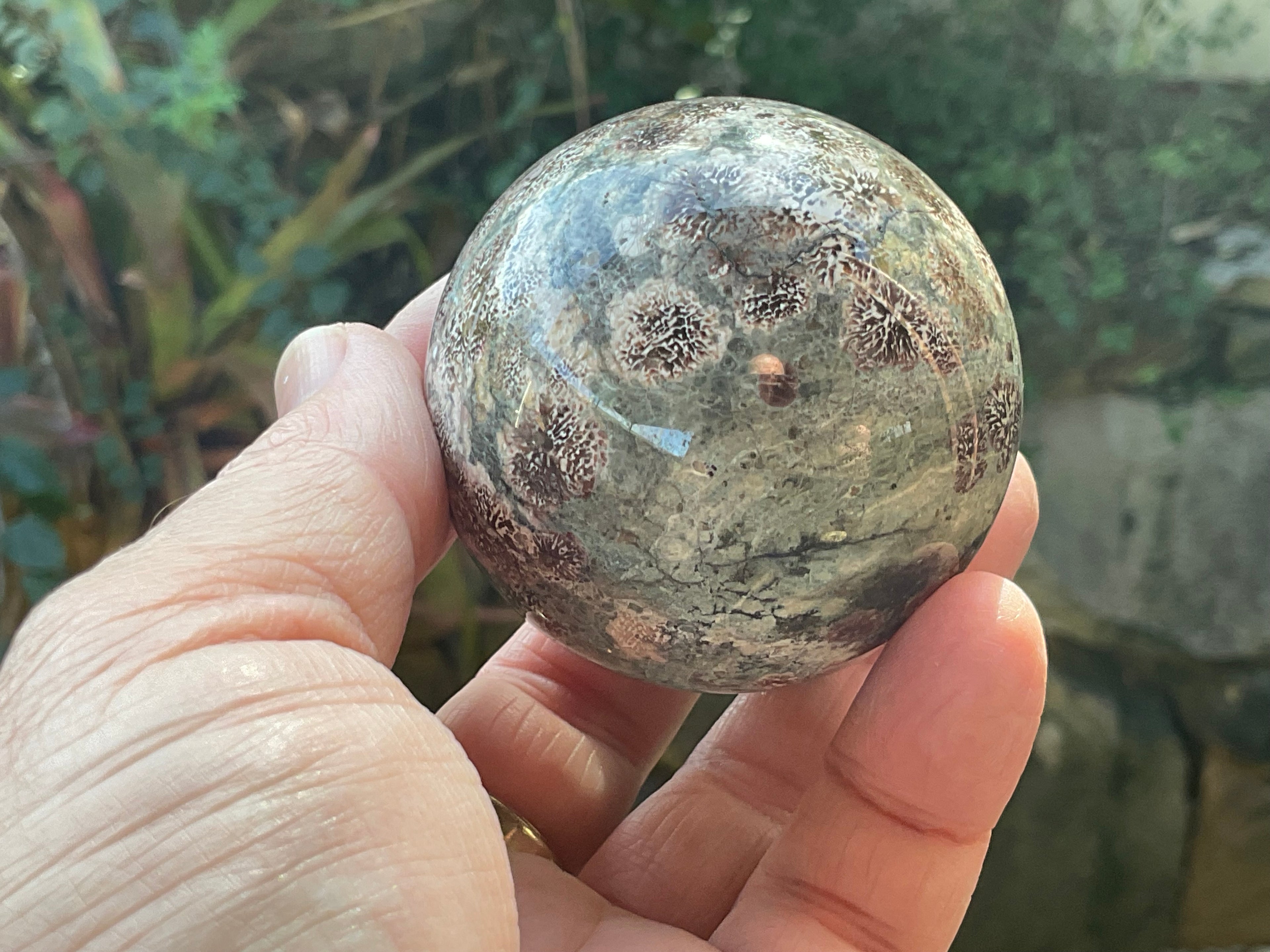 232g Green Cherry Blossom Jasper Spere 4A