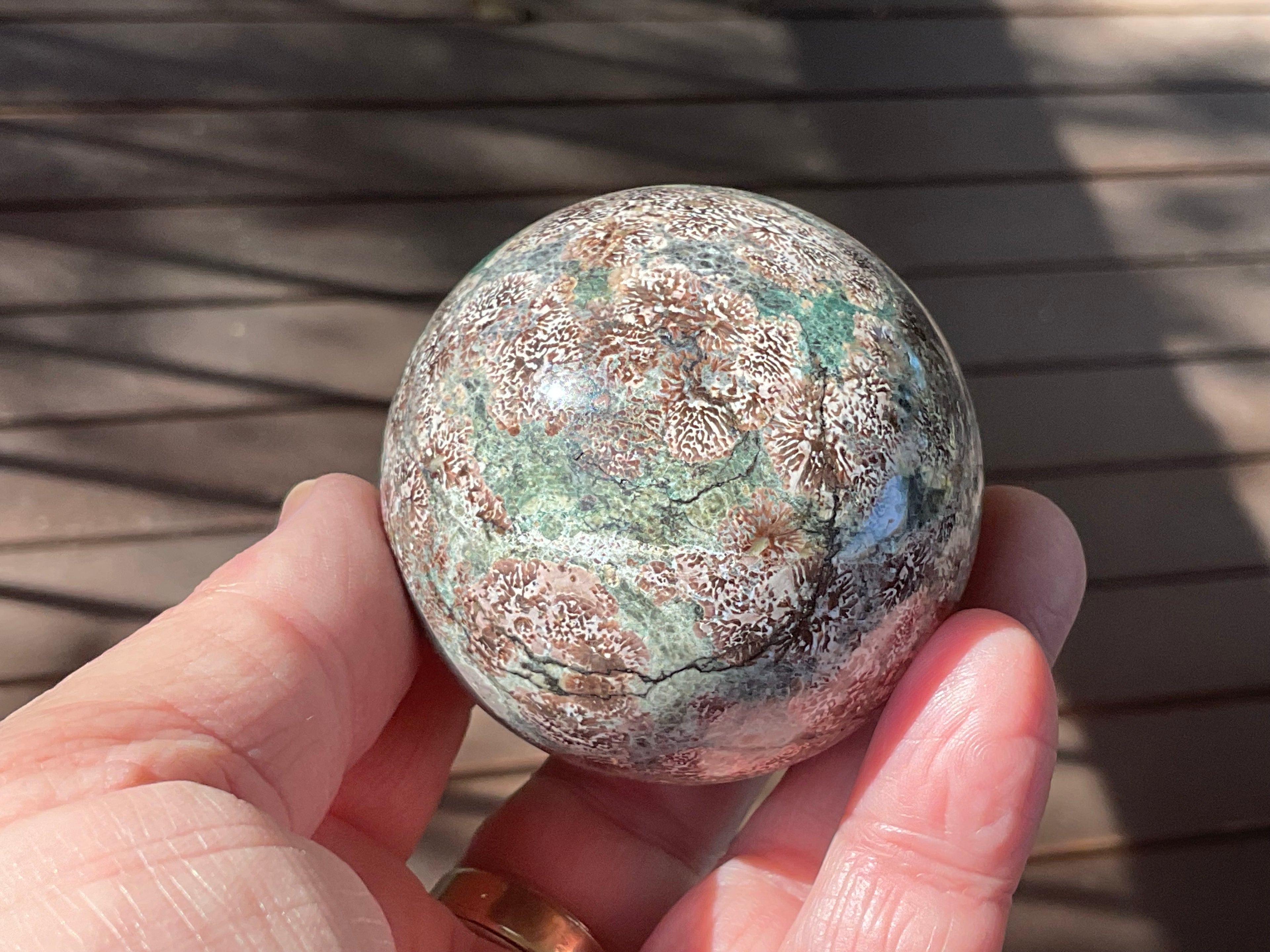232g Green Cherry Blossom Jasper Spere 4A