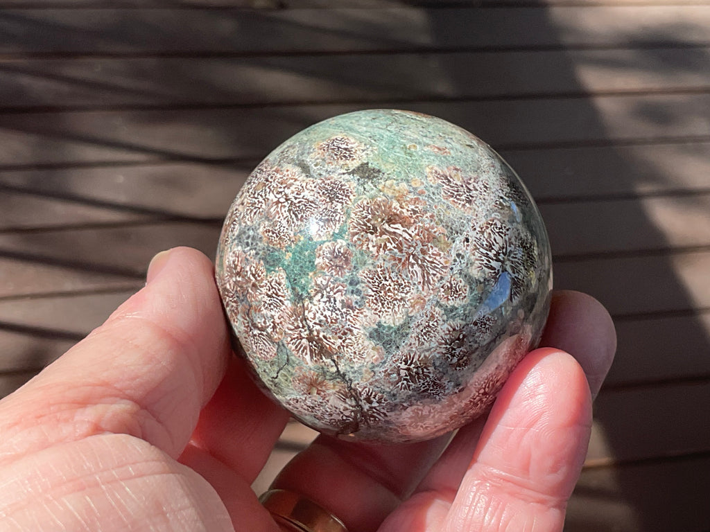 232g Green Cherry Blossom Jasper Spere 4A
