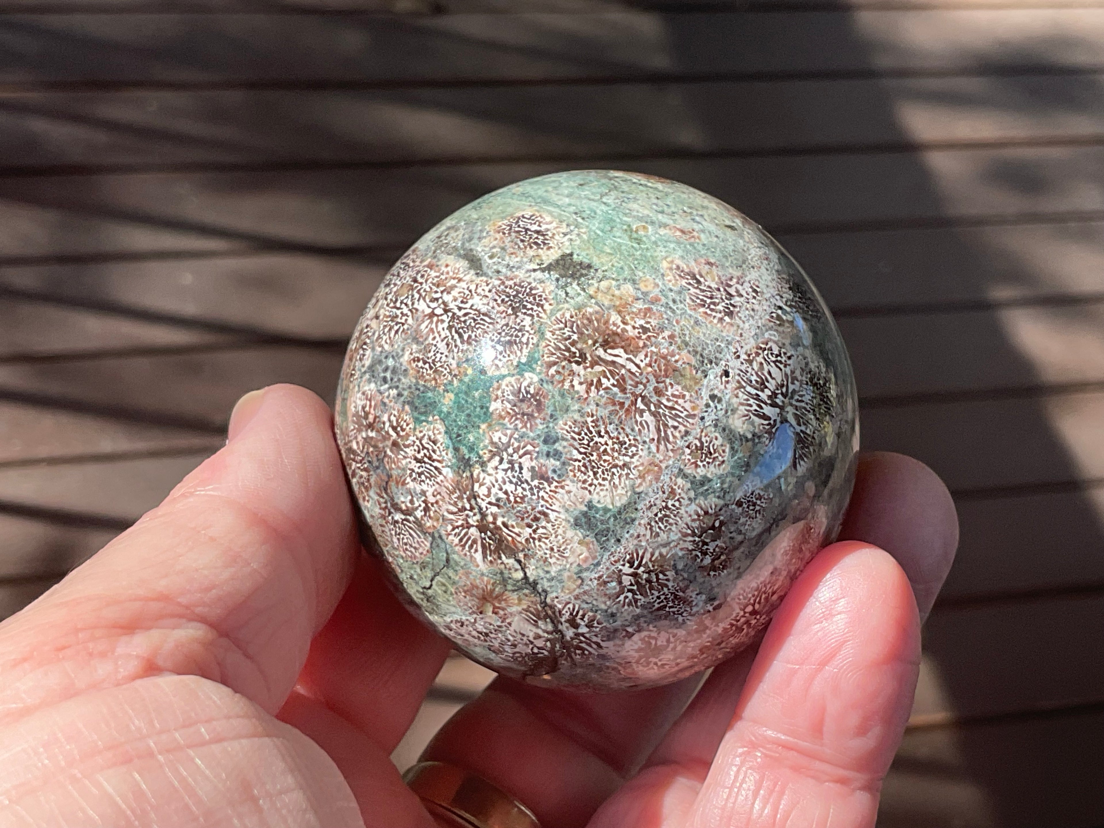 232g Green Cherry Blossom Jasper Spere 4A