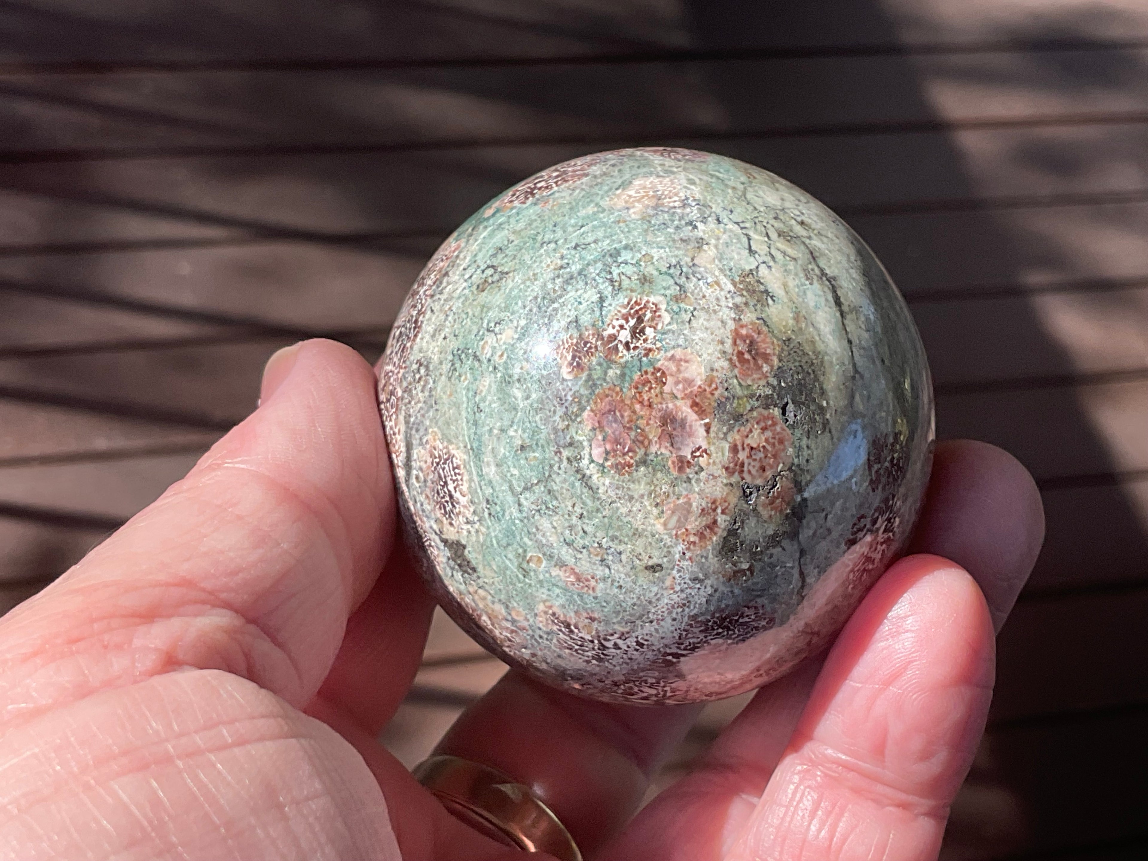 232g Green Cherry Blossom Jasper Spere 4A