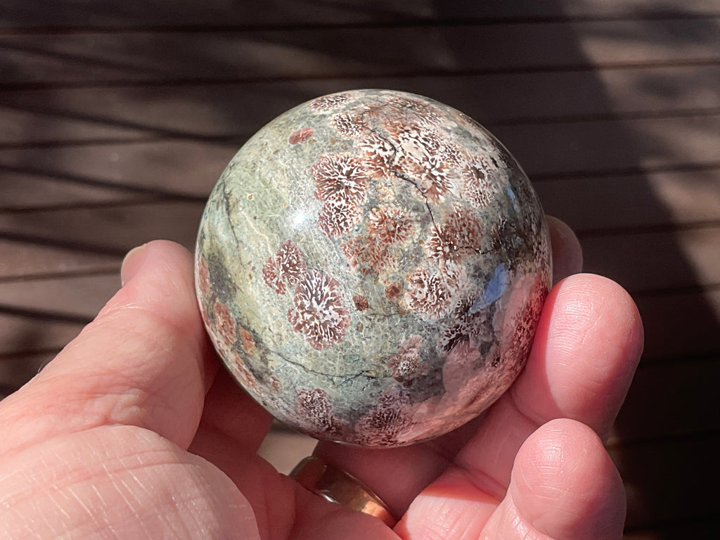 232g Green Cherry Blossom Jasper Spere 4A