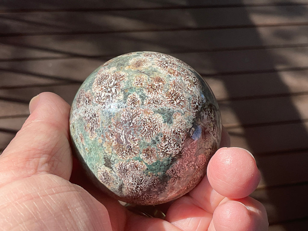 232g Green Cherry Blossom Jasper Spere 4A